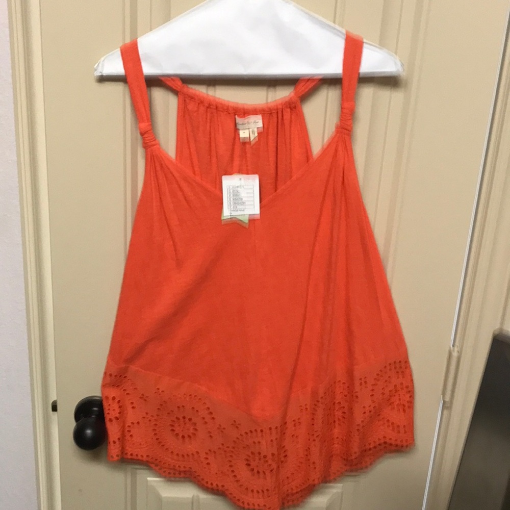Medow and Rue knotted sleeve top with lace detail